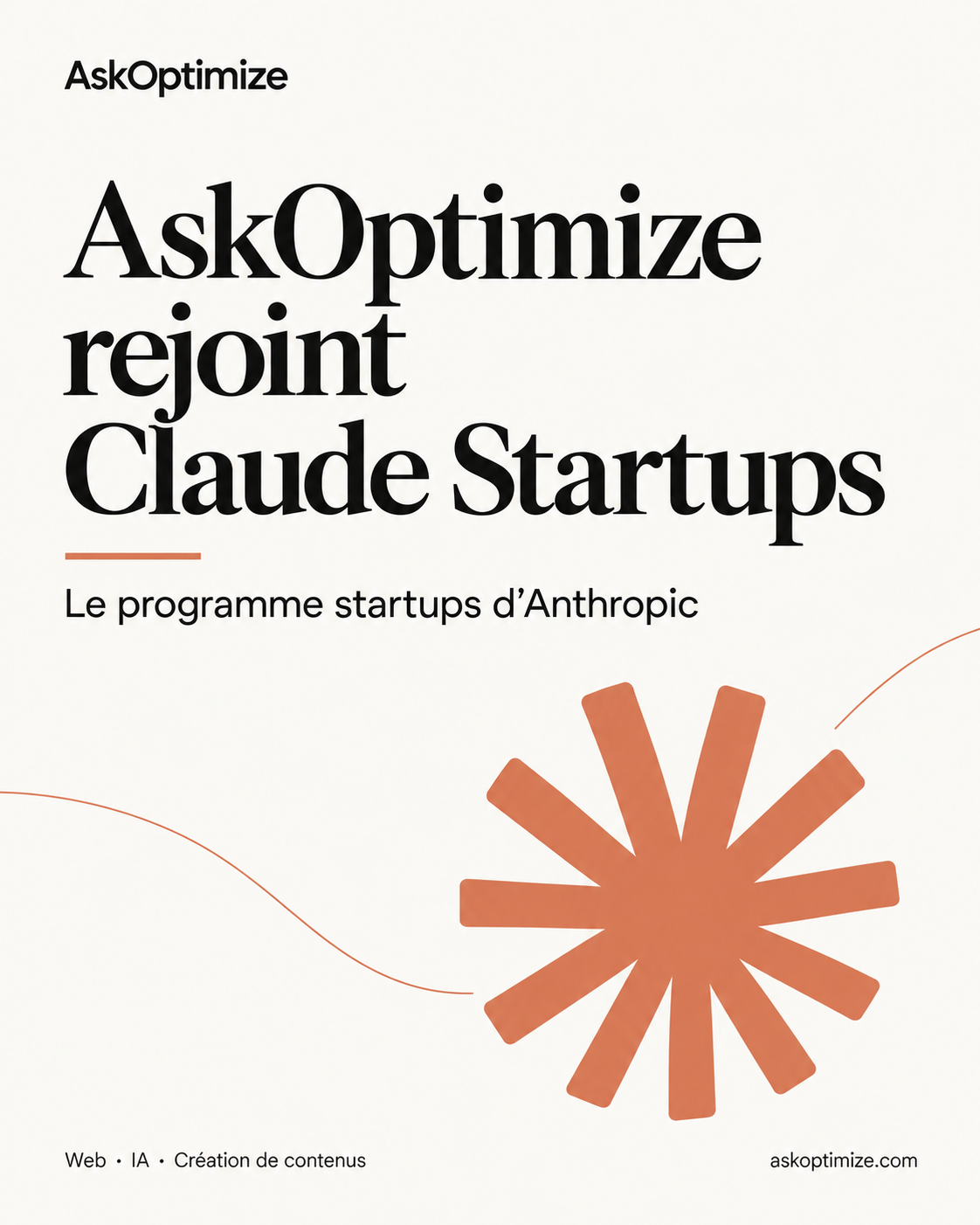 AskOptimize rejoint Claude Startups, le programme startups d’Anthropic. Visuel de l’annonce Instagram.