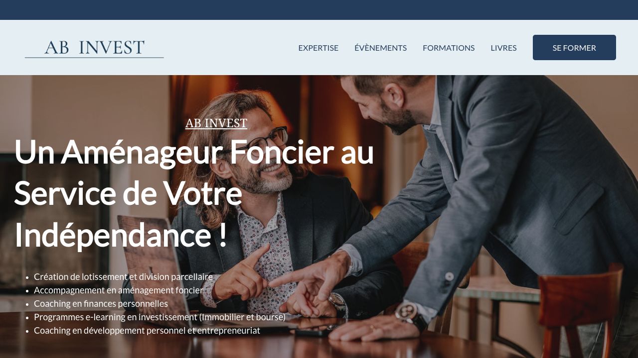Le site AB Invest, avec ses expertises et ses formations.