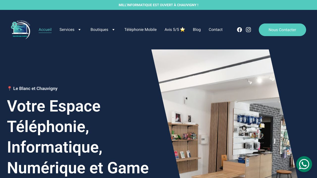 Le site Mill’Informatique et les services de ses boutiques.