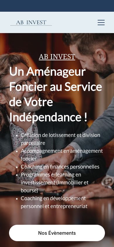Page d’accueil d’AB Invest sur mobile